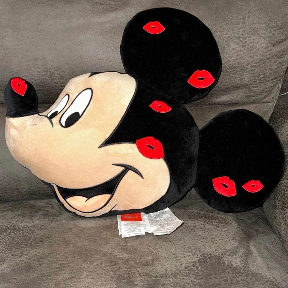 Disney Mickey Mouse Head Accent Pillow - Figural Kisses Lips NEW Valentines Day